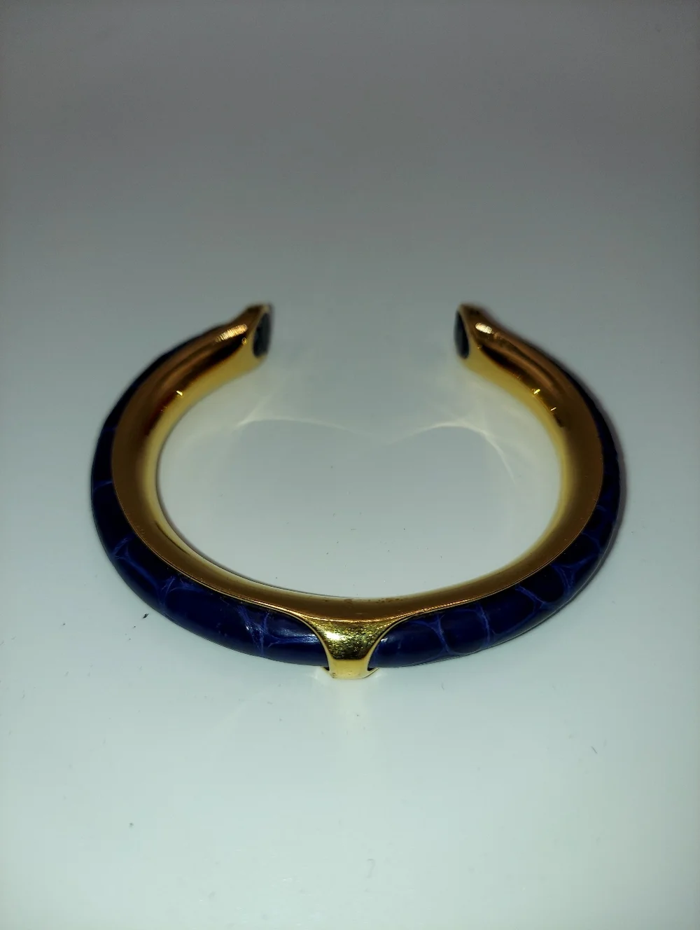 Vintage Unisex HERMES KYOTO Gold Tone  With Blue Leather Cuff Bangle Bracelet!